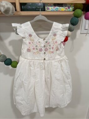 Max Studio White Girls' Embroidered Sundress with Pink & Yellow Accents